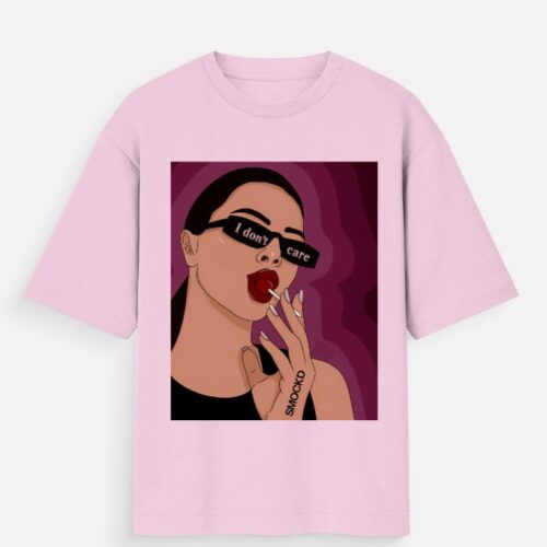 I Don’t Care Oversized Pink T-Shirt – SMOCKD