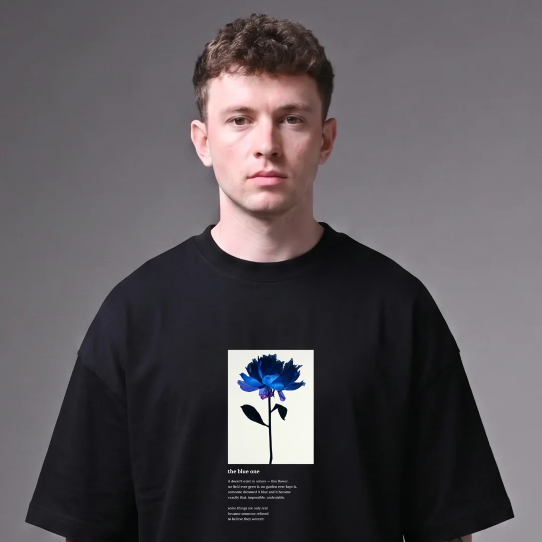 SMOCKD Beautiful Toxic blue peony oversized graphic t-shirt black India