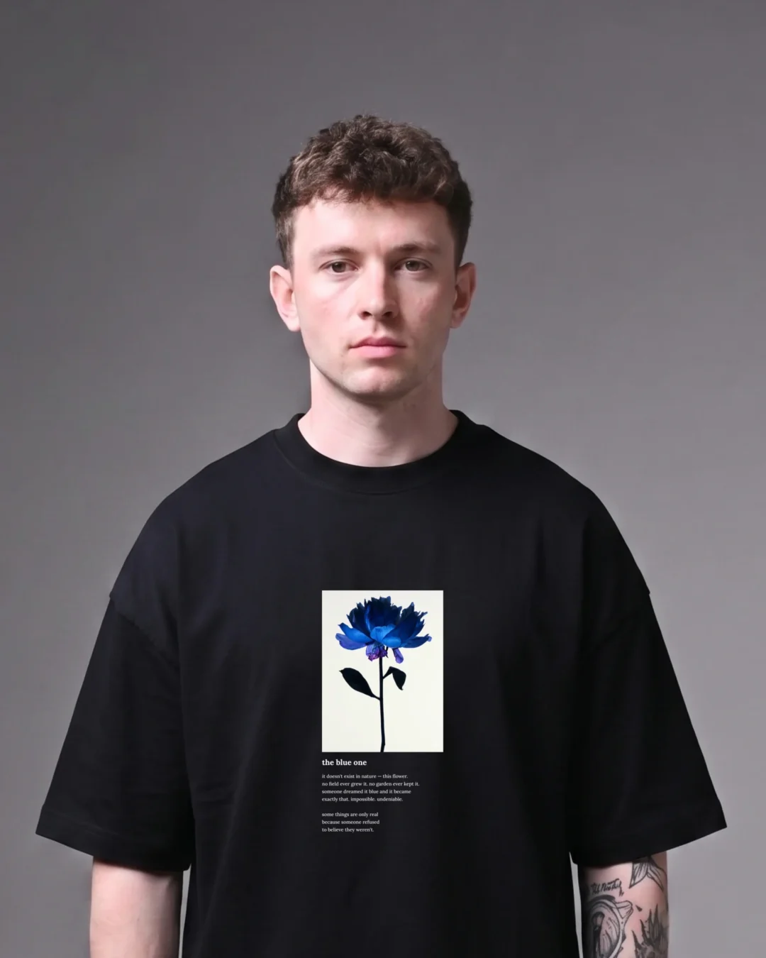 SMOCKD Beautiful Toxic blue peony oversized graphic t-shirt black India